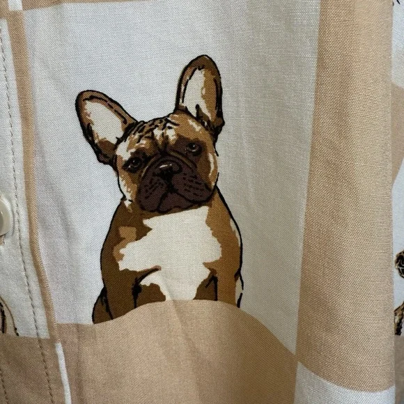 Jane and Delancey Dog Print Button Up Shirt Womens Frenchie Poodle Corgy Med Art - Picture 9 of 16